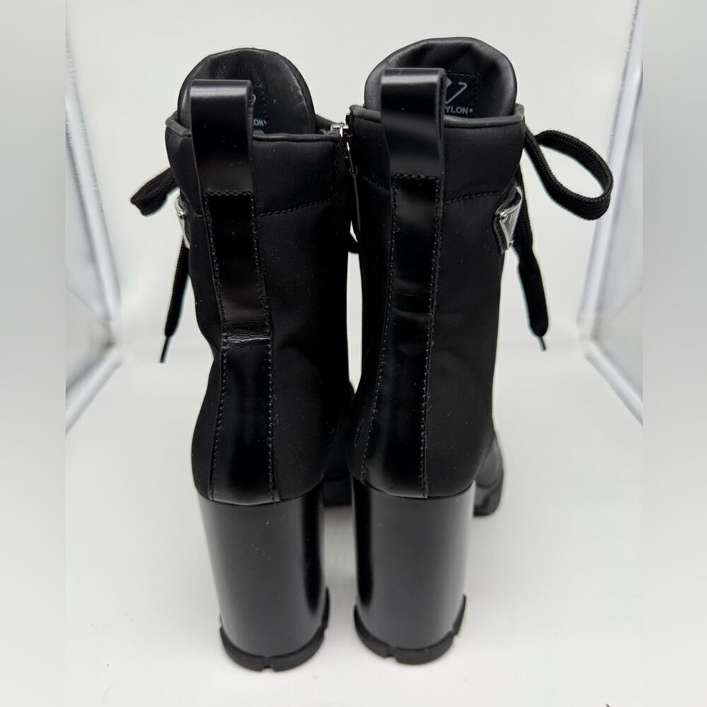Prada Black Leather/ Re-Nylon Metal Triangle Logo 110mm Ankle Boots EU 38.5 - Picture 8 of 15